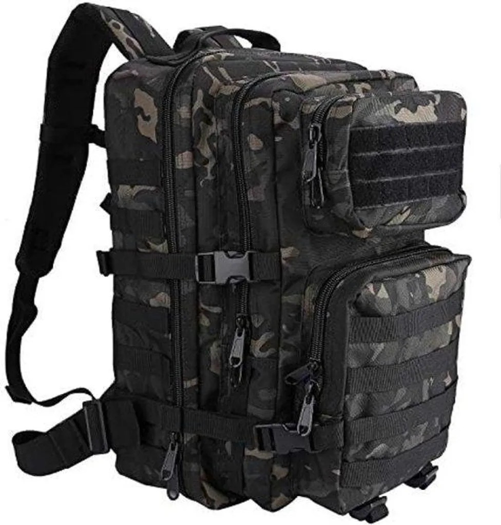 Grand sac de trekking 40L motif camouflage noir style militaire pro