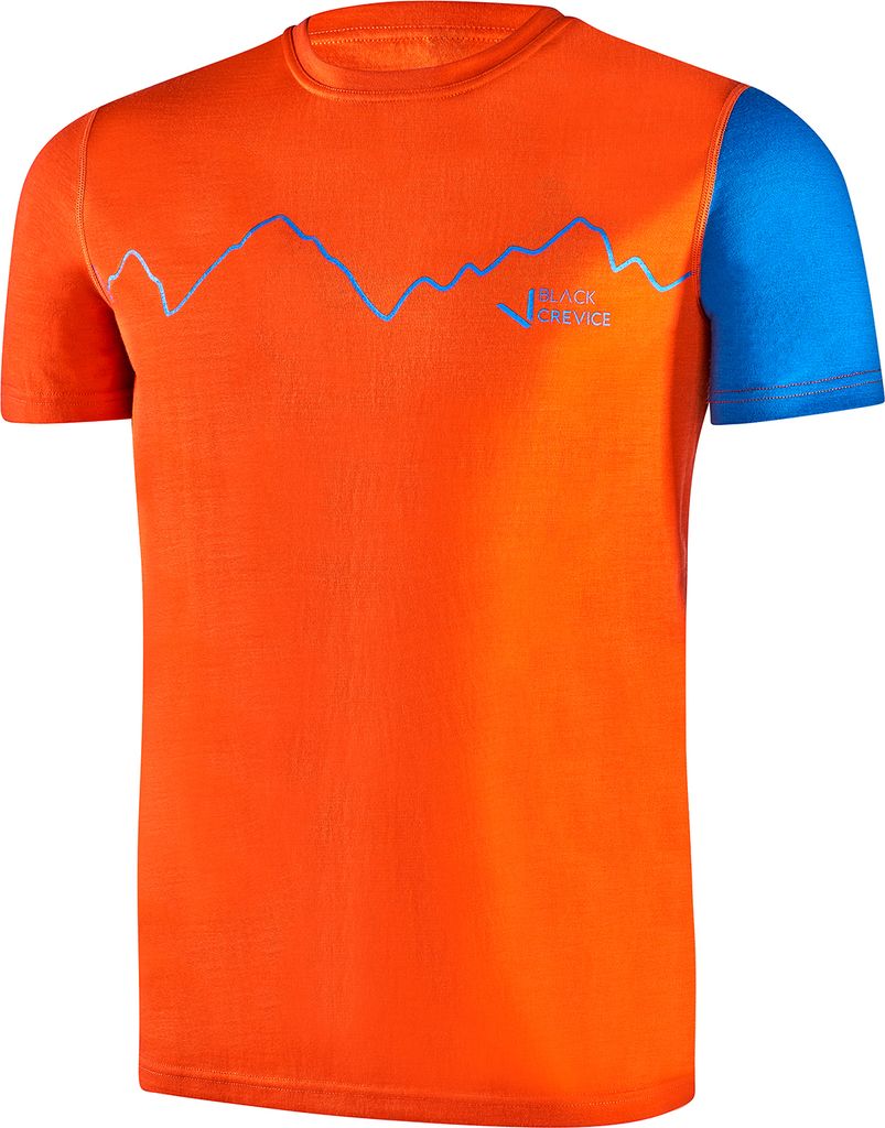 BLACK CREVICE - Herren Merino T-Shirt | Farbe: Orange/Blau | Größe: S