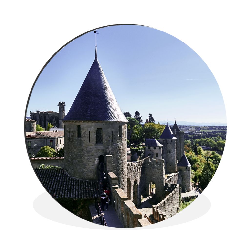 MuchoWow Aluminium Wandkreis Carcassonne - Turm - Burg Ø 60 cm Wanddeko Modern Wohnzimmer - Wand Kreis - Wandbild - Schlafzimmer - Aluminium Bil...
