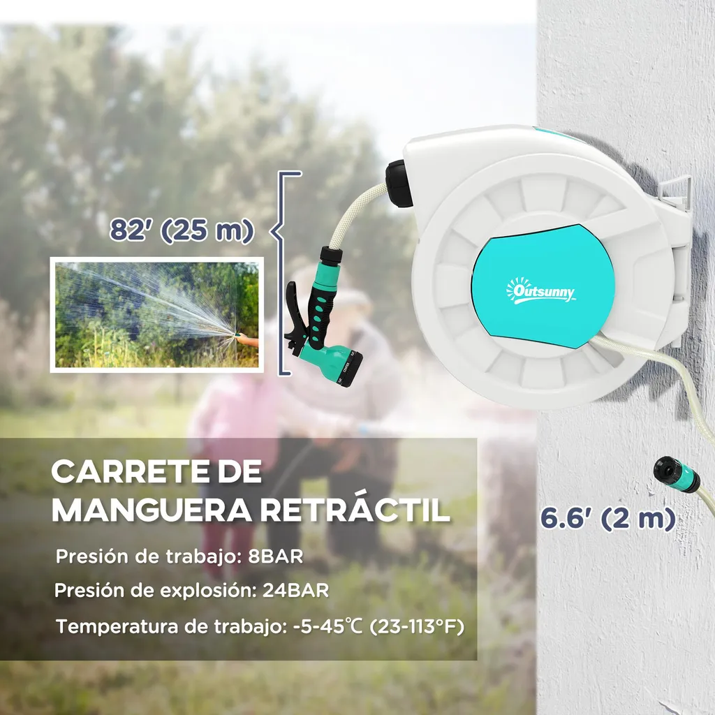 Enrouleur de tuyau automatique 25m avec rotation à 180° pour jardin - 4