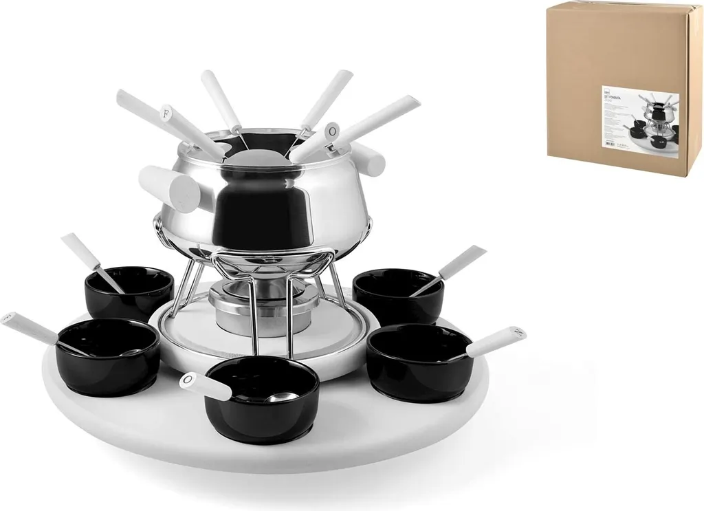 H&H Service à fondue 23 pièces en acier inoxydable blanc laiteux chic