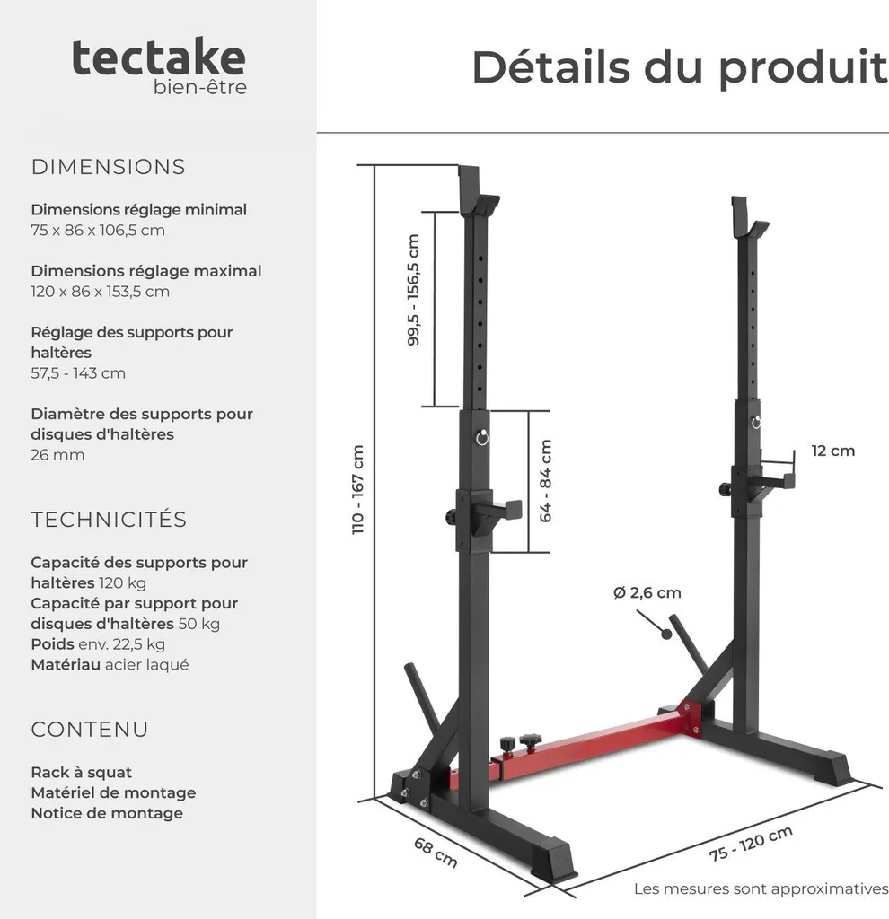 Support squat Apollo robuste noir : Charge lourde et réglage rapide
