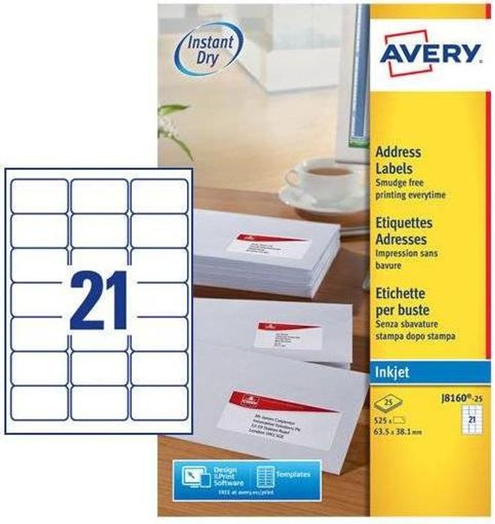 Avery J8160-25 etichetta per stampante Bianco Immagine del prodotto 