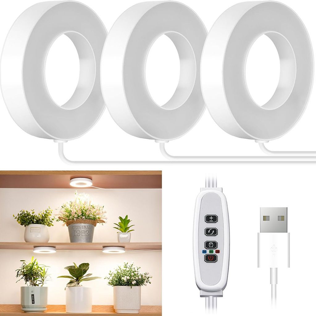 Decke wachsen Licht für Indoor-Pflanzen, 48 LEDs Vollspektrum-LED-Halo-Pflanzenlicht, 5V sichere Spannung wachsende Lampe mit 4/8/12H Auto-Schalte...