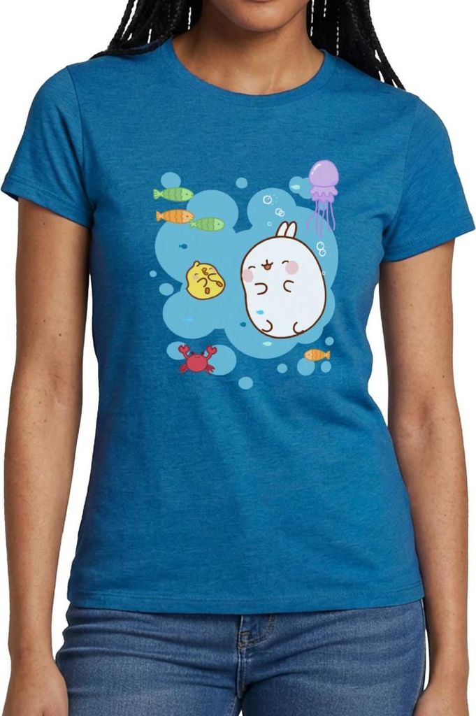 Spreadshirt Molang Piu Piu Meerestiere Abenteuer Meer Frauen T-Shirt, M, Antikblaues Saphir meliert