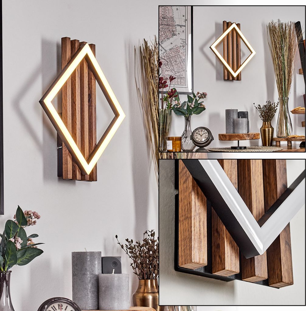 Orvieto Wandlampe aus Metall/MDF/Kunststoff in Schwarz/Holzoptik/Weiß