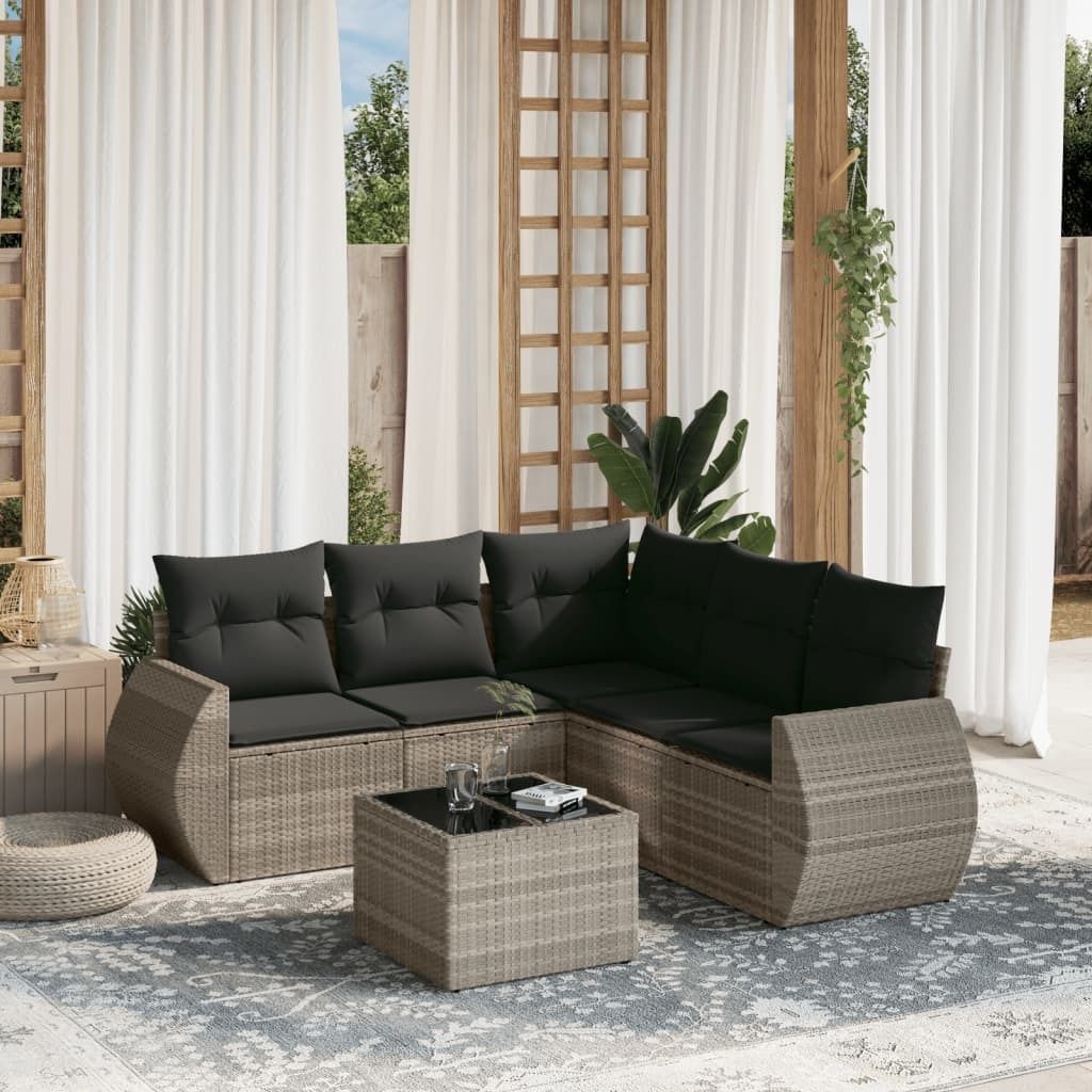 Maison Exclusive - 6-tlg. Garten-Sofagarnitur mit Kissen Hellgrau Poly Rattan