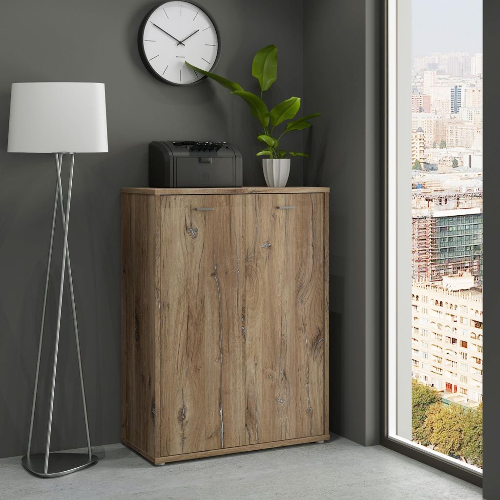 Aktenschrank "Ice Valley" in Flagstaff Eiche mit 2 Türen und 2 Einlegeböden. Abmessungen (BxHxT) 84,5x115,1x41,5 cm