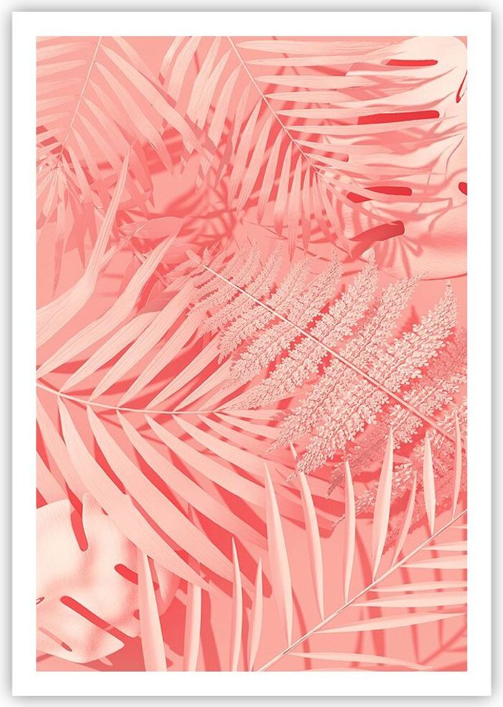 Poster - Poster ohne Rahmen - Rosa Blätter Palmen - 70x100 cm - Wand Bild - Wanddeko - Wandbilder - Kunstposter - Wandposter - Bilder - Kunstdruck...