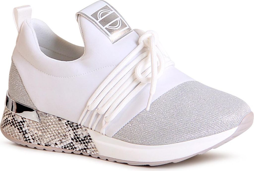 topschuhe24 1990 Plateau Sneaker Halbschuhe Glitzer, Farbe:Weiß, Größe:41 EU