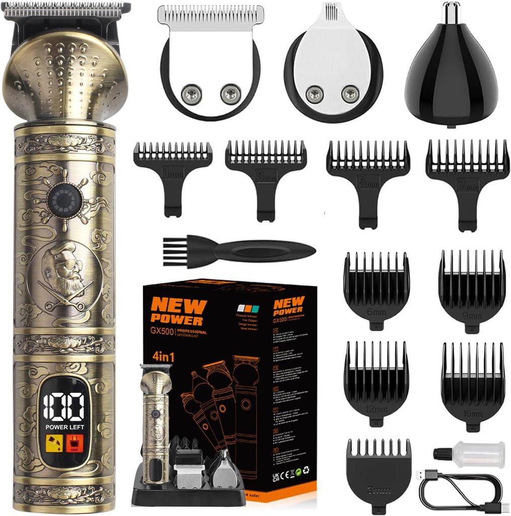 Haarschneidemaschine Herren Profi Barttrimmer Kabellos 4in1 Haarschneider Präzisionstrimmer Nasentrimmer LED-Anzeige USB-Ladefunktion