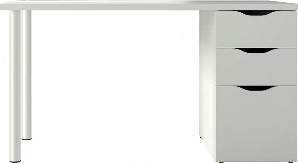 Schreibtisch Filadelfia, Wendbarer Bürotisch, Studiertisch mit Kommode mit 2 Schubladen und 1 Tür, 138x60h74 cm, Weiß