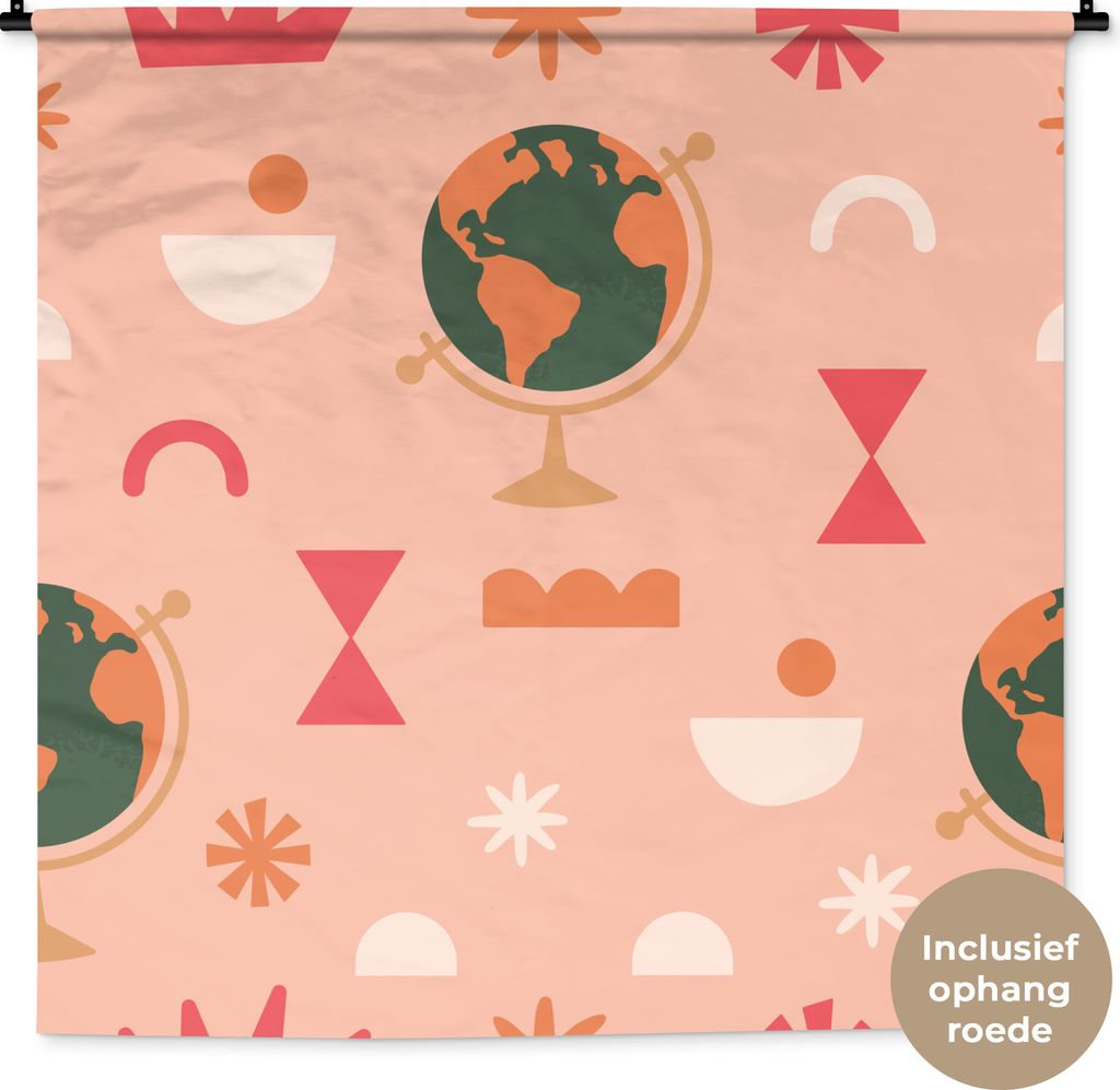 MuchoWow Wandteppich Wandbehang Weltkugel - Rosa - Figuren - Abstrakt 150x150 cm Tapisserie Dekoration Wandtuch - Wohnaccessoires - Modernes