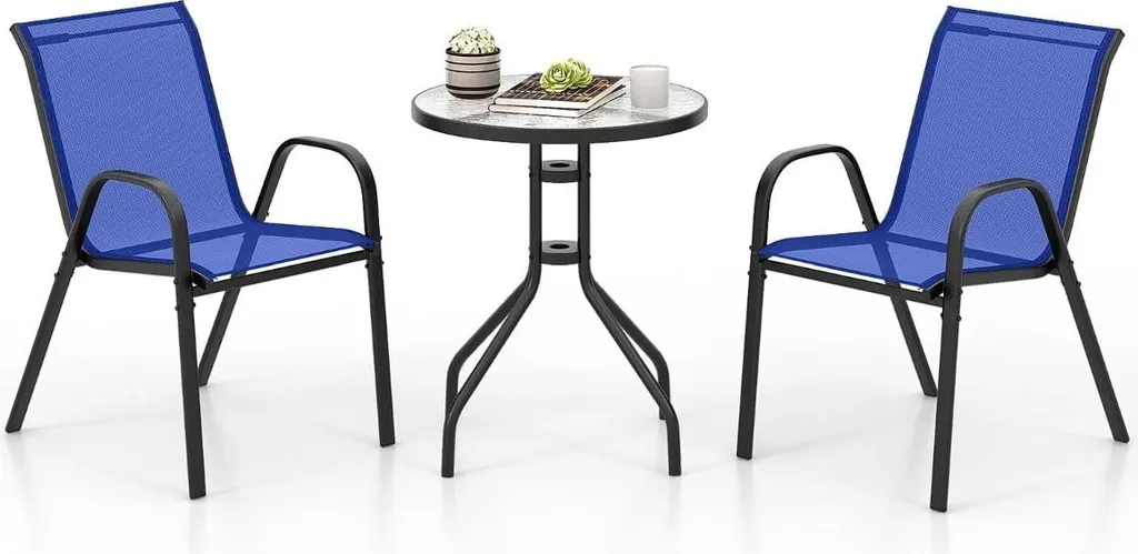 Mobilier de balcon bleu compact : solution de rangement 3 pièces