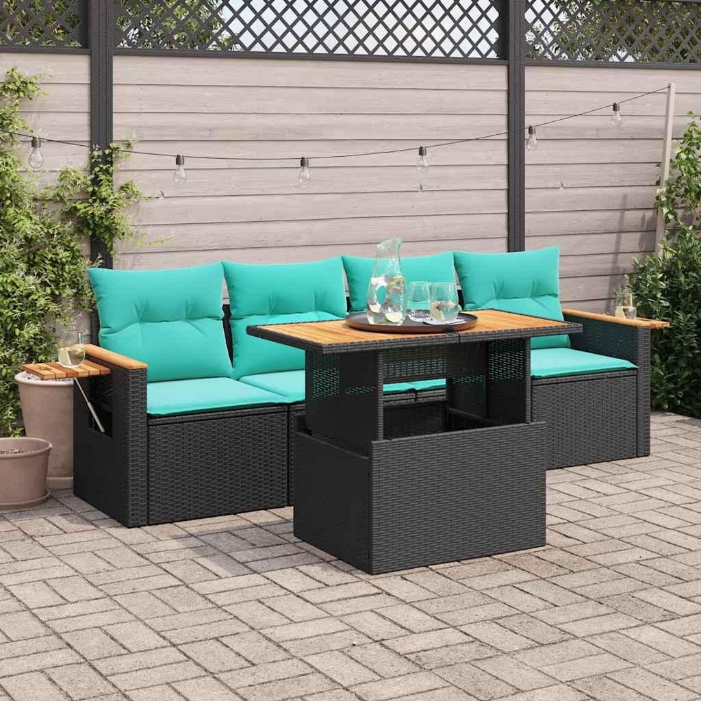 Maison Exclusive - 5-tlg. Garten-Sofagarnitur mit Kissen Schwarz Poly Rattan