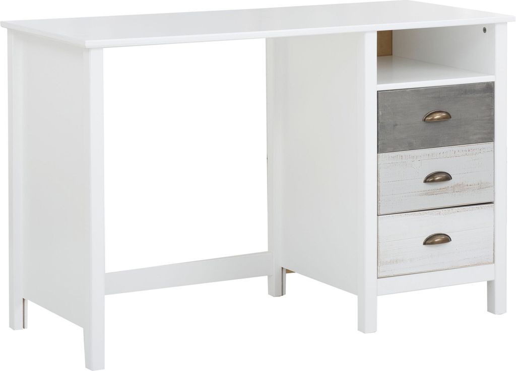 Schreibtisch >Bjørg< in Weiß, MDF/Kiefer - 120x75x50cm (BxHxT)