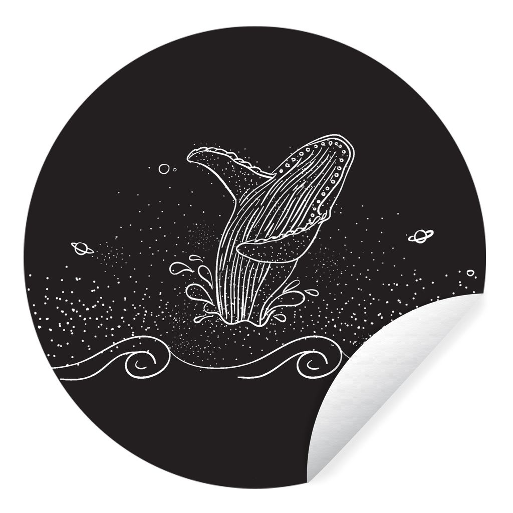 MuchoWow Runde Wandtattoo - Wandsticker Tapete Aufkleber Schwarz-weiße Illustration eines Wals Ø 100 cm Selbstklebend und Repositionierbar - Wa...