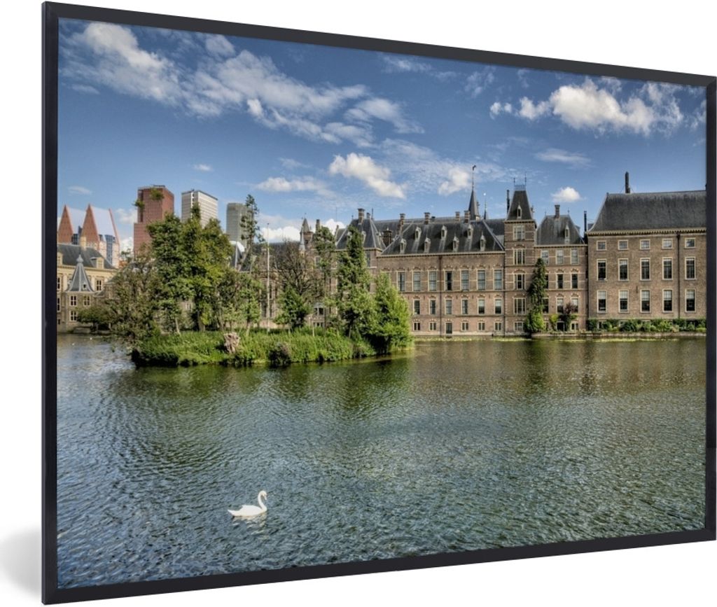 MuchoWow Gerahmtes Poster Den Haag - Teich - Schwan 90x60 cm - Poster mit Schwarzem Bilderrahmen Wandposter Rahmen Foto Bilder - Fotorahmen - Fot...