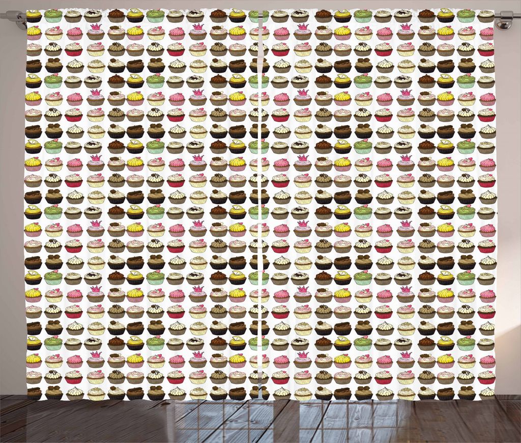 ABAKUHAUS Cupcake Rustikaler Vorhang, Verschiedene Geschmacksrichtungen Bäckerei, Wohnzimmer Universalband Gardinen mit Schlaufen und Haken, 280 x...