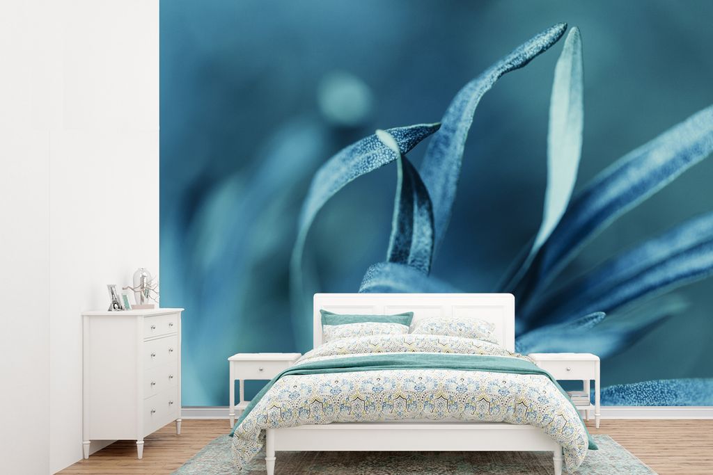 MuchoWow Fototapete für Wohnzimmer oder Schlafzimmer Wandtapete Vinyl Motivtapete Beruhigendes Bild von türkisfarbenen Blättern - 415x300 cm -...