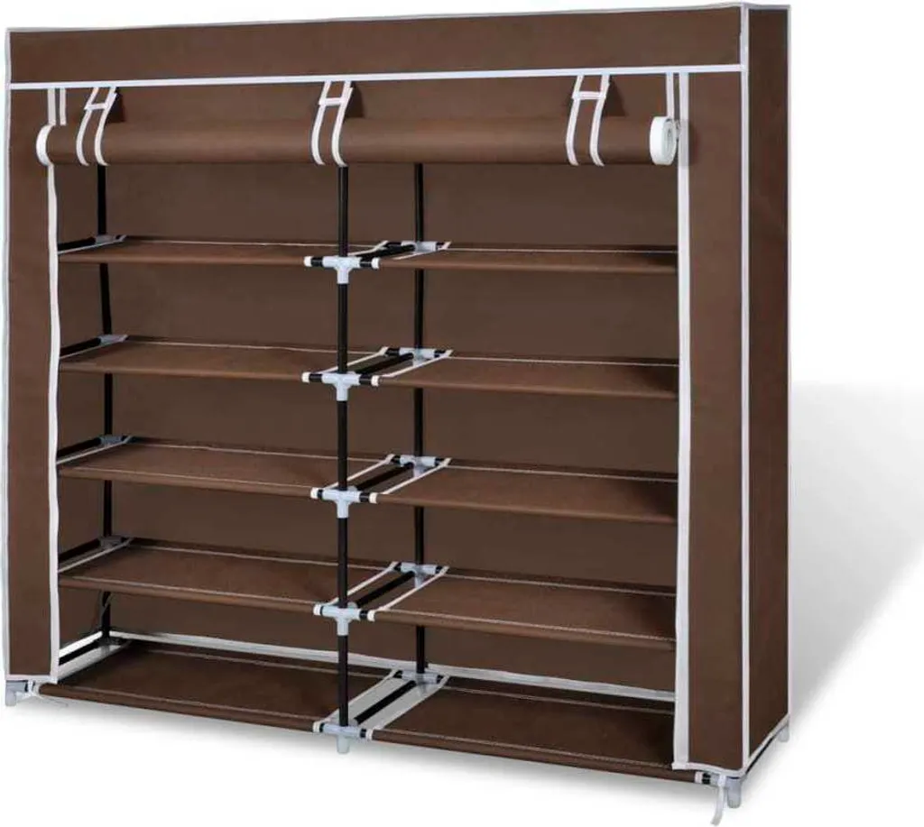 Scarpiera 115x28x110 cm in Tessuto Marrone | Struttura Acciaio e TNT