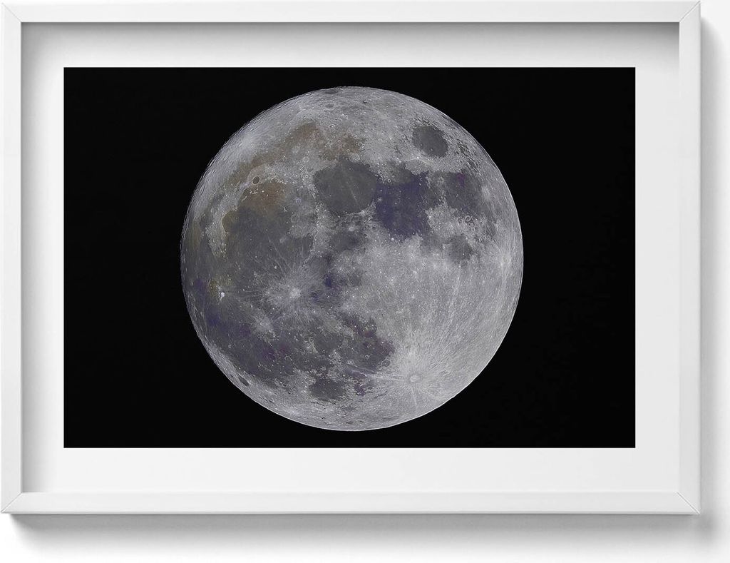 Vollmond in einem schwarzen Himmel– Wandbild mit Rahmen – Gerahmtes Bild – Wanddekoration – 70x50 cm – Schwarz Rahmen