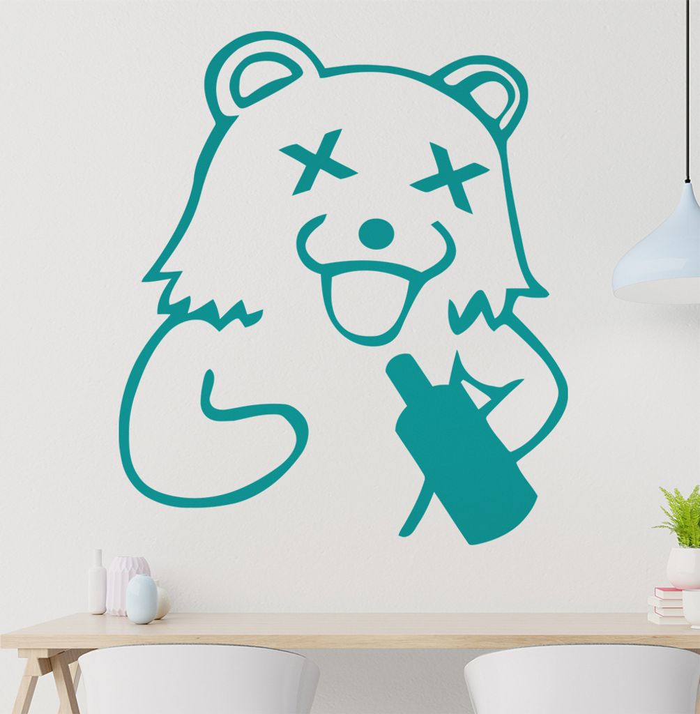 säufer Pedobär Wandtattoo in 6 Größen - Wandaufkleber Wall Sticker - Dekoration, Küche, Wohnzimmer, Schlafzimmer, Badezimmer