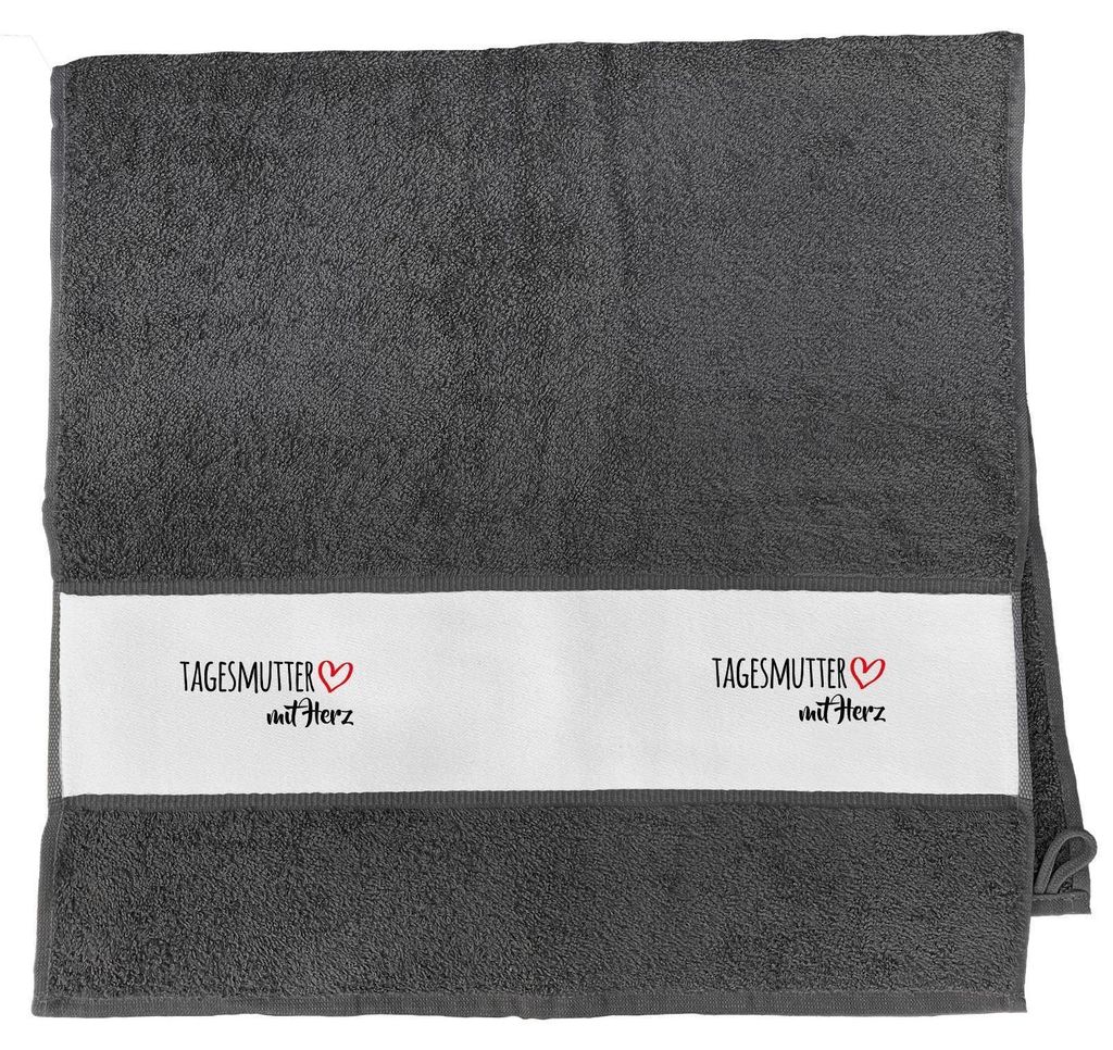 Huuraa Handtuch Tagesmutter mit Herz 50x100cm Graphite Baumwolle Handtuch Geschenkidee