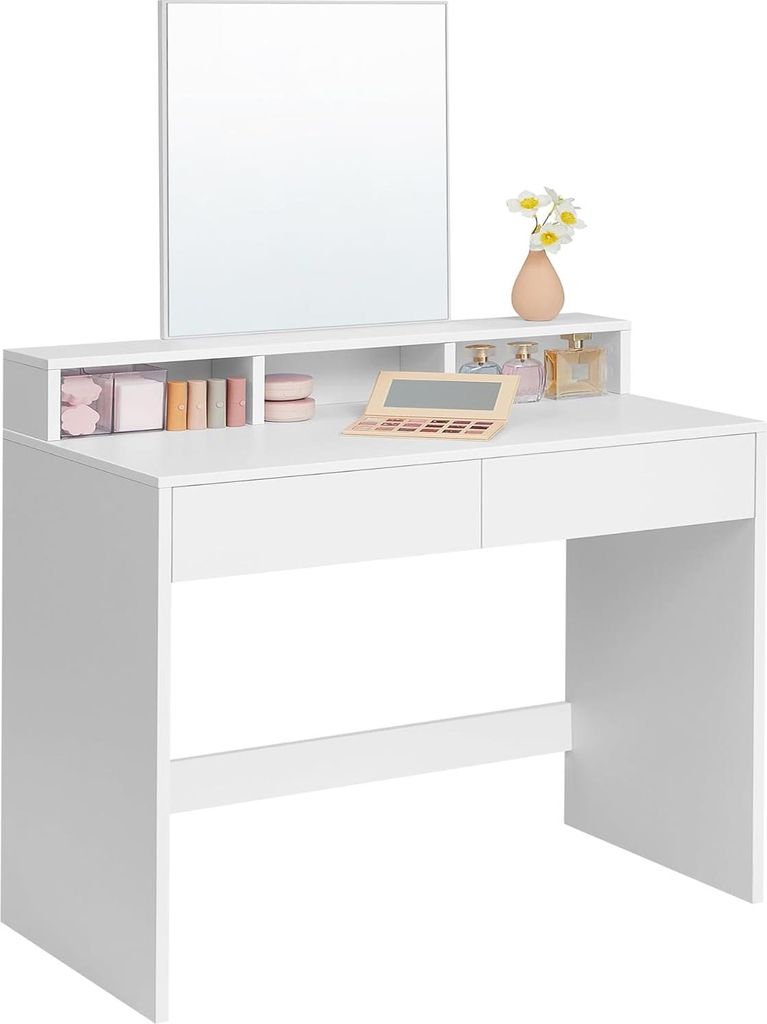 Songmics Schminktisch Modern Spiegel Schubladen Fächer Weiss