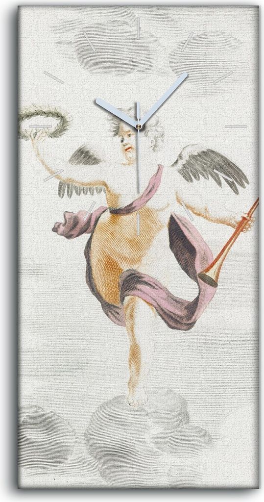 Leinwand Uhr Küche Wohnzimmer Bild Quarz 30x60 Zeichnung Antike Engel Kunst - weiße Hände