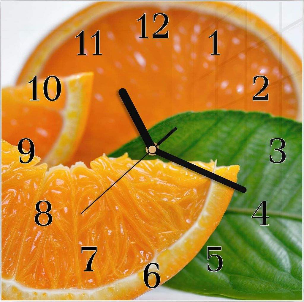 Wanduhr aus Glas mit Motiv Orangenscheiben- 30 x 30 cm - inkl. Aufhängesystem