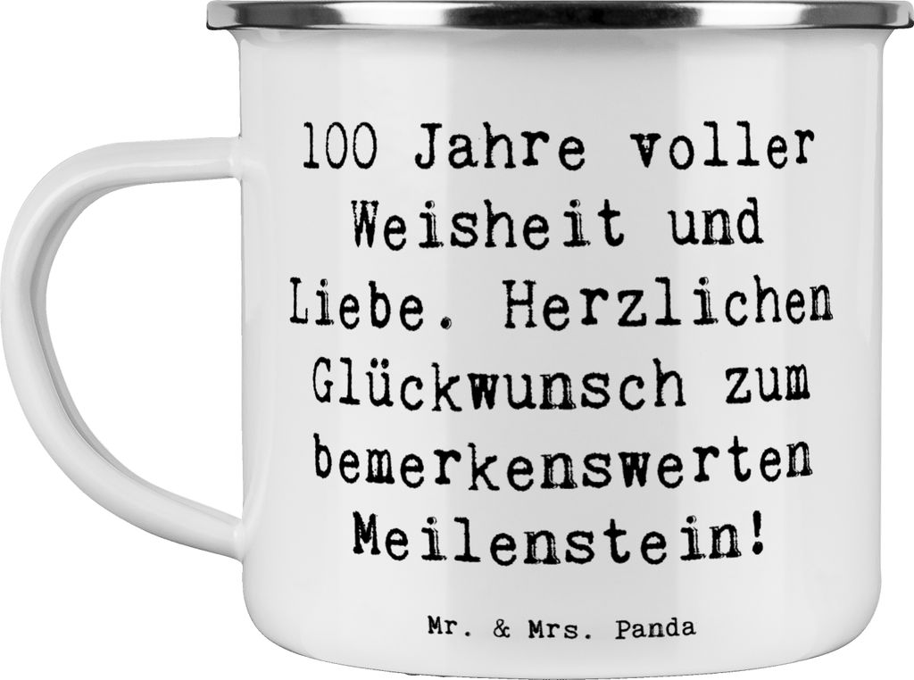 Mr. & Mrs. Panda Teetasse Spruch 100. Geburtstag - Weiß - Geschenk, Happy Birthday, Erinnerungen, Motivtasse, Emaille Tasse, Teebecher, hundertste...