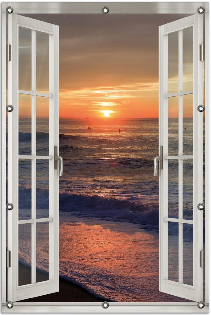 Wallario Outdoor-Poster für Garten oder Balkon 80 x 120 cm: Sonne über dem Meer