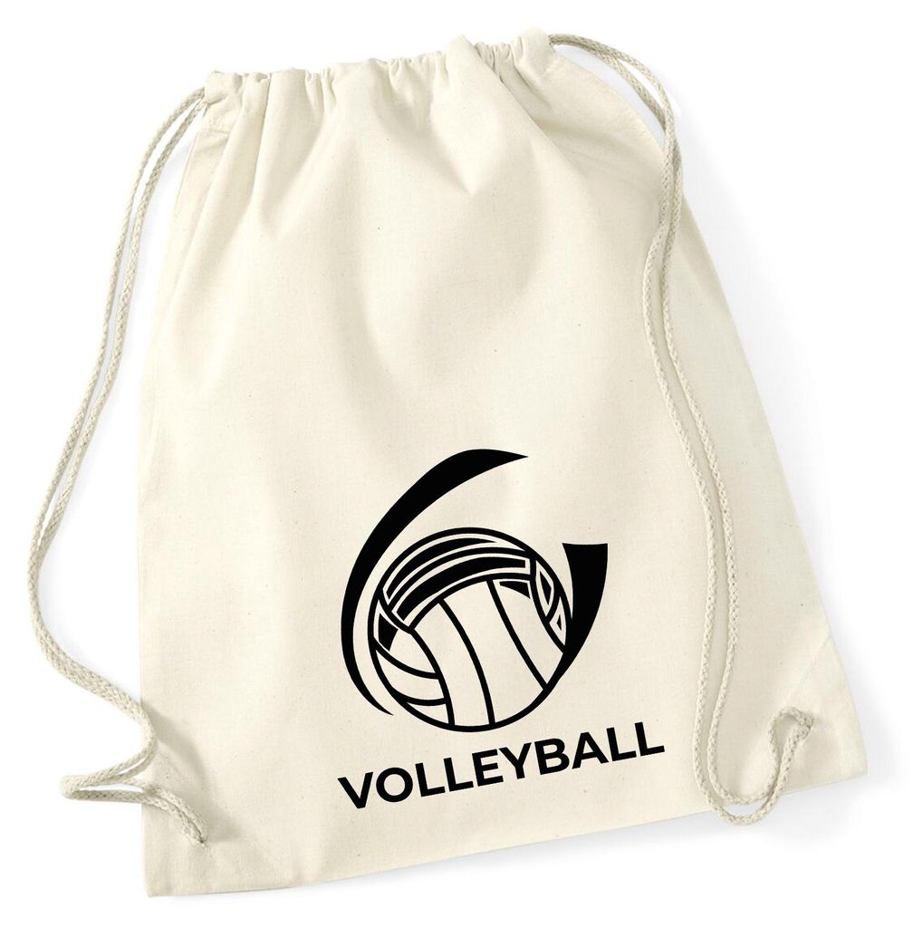 Huuraa Turnbeutel Volleyball Schriftzug 12 Liter Natural Baumwolle Rucksack Geschenkidee