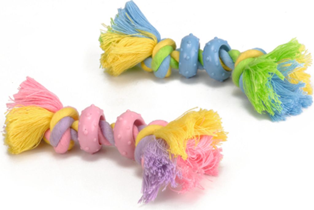Beeztees Baumwollseil mit Gummiringen - Hundespielzeug - Farblich sortiert - 16 cm