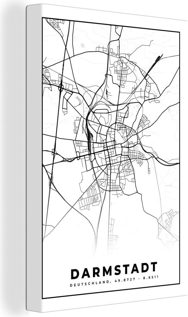 OneMillionCanvasses - Leinwandbilder - 90x140 cm, Karte - Darmstadt - Stadtplan - Wegbeschreibung, Wandbilder Kunstdruck Wanddekoration - Foto au...