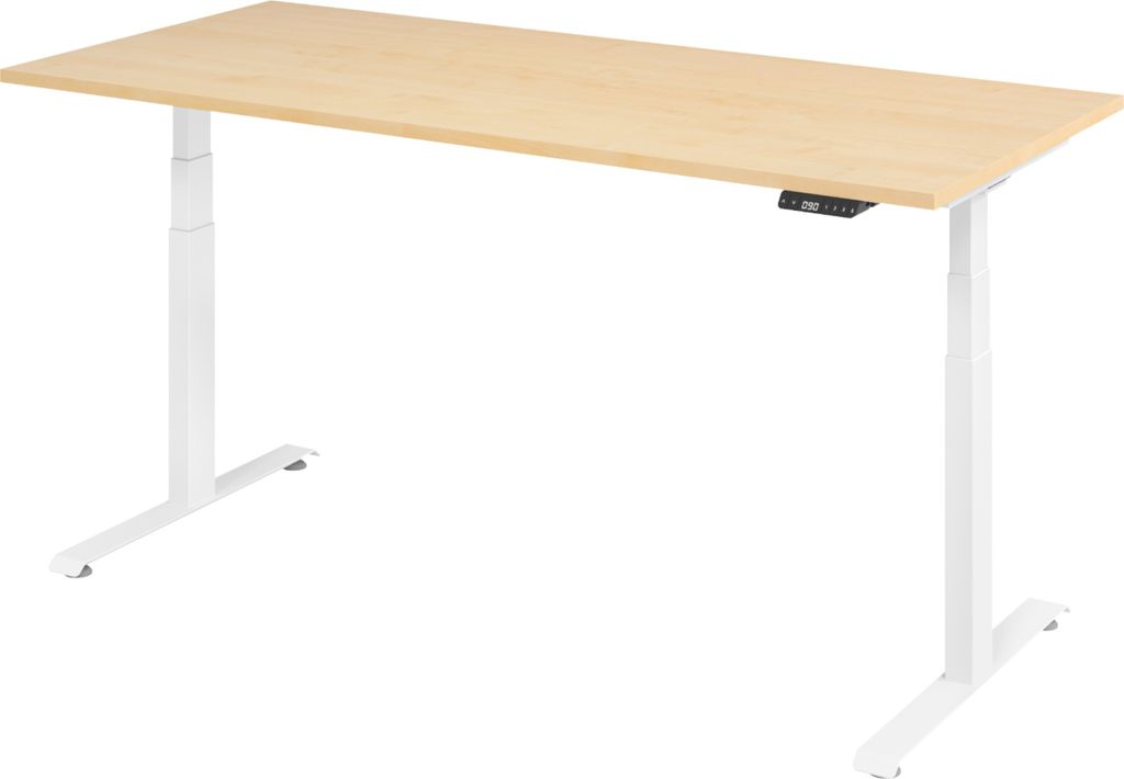 bümö Schreibtisch elektrisch Lite - Nachbildung Ahorn, Größe: 180 x 80 cm, Gestell: Weiß