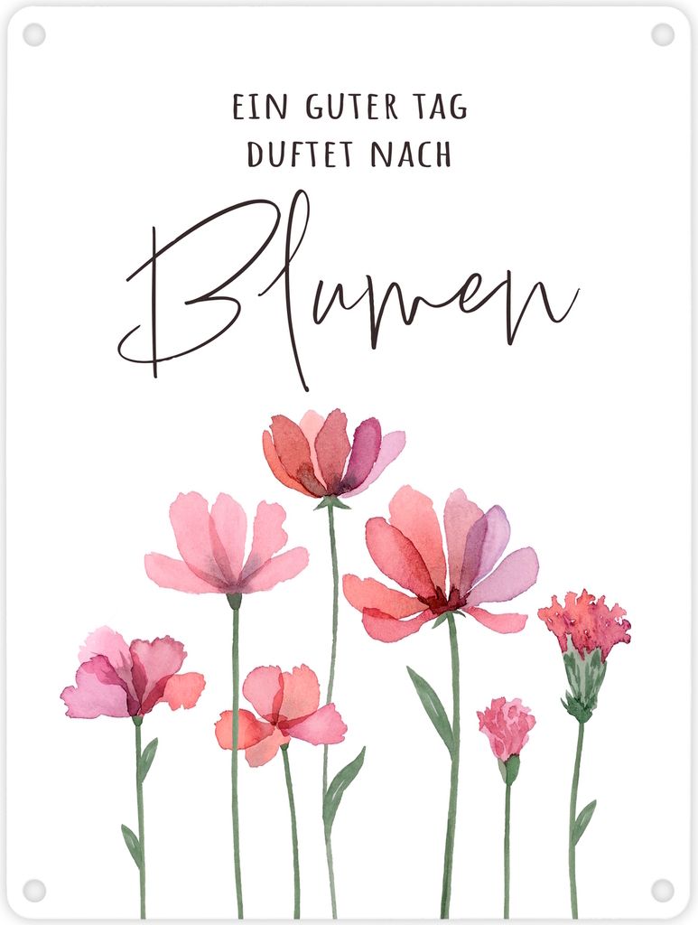 Aquarell Blumen Metallschild in 15x20 cm mit Spruch Ein Produktbild 