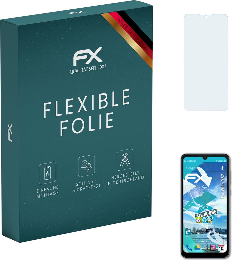 atFoliX FX-ActiFleX 3x Schutzfolie kompatibel mit Wiko Y82 Folie