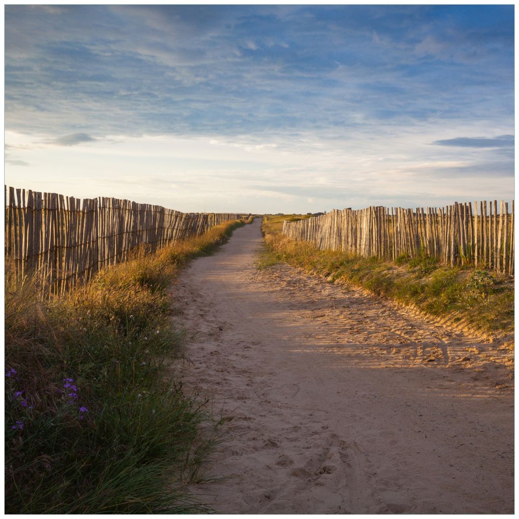 Wallario Magnet für Kühlschrank / Geschirrspüler, magnetisch haftende Folie - 60 x 60 cm, Motiv: Sandweg an einem Strand in Frankreich, Bretagne