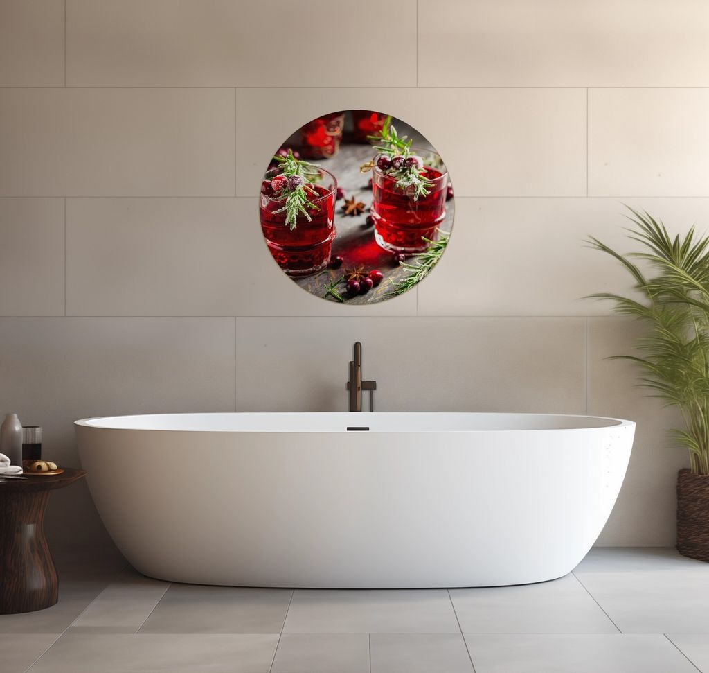 Wallario wasserfestes Poster selbstklebend 60 x 60 cm, Winterlicher Cranberry-Punsch mit Rosmarin, Badezimmerposter Spritzschutz mit Hochglanzoberf...