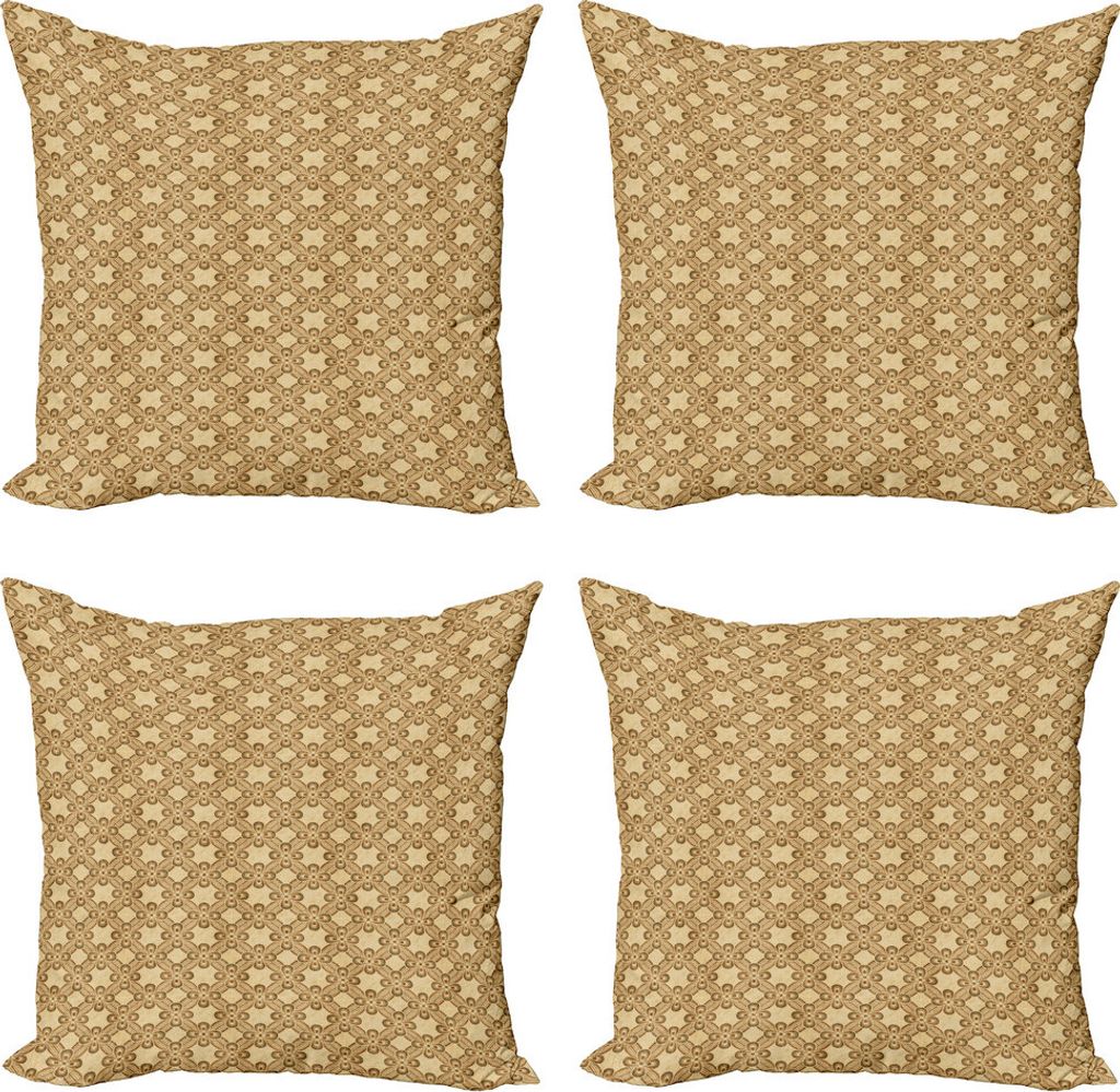 ABAKUHAUS Blumen Kissenbezug Set (4 Stück), Diamant-Form-Blätter, Moderner Doppelseitiger Digitaldruck, 40 cm x 40 cm, Caramel und Beige