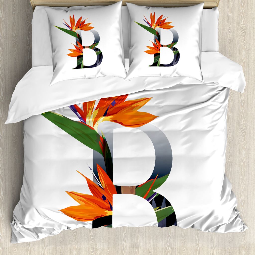ABAKUHAUS Buchstabe b Bettbezug, Paradiesvogel B, Milbensicher Allergiker geeignet mit Kissenbezügen, 155 cm x 220 cm - 80 x 80 cm, Orange, Grün,...