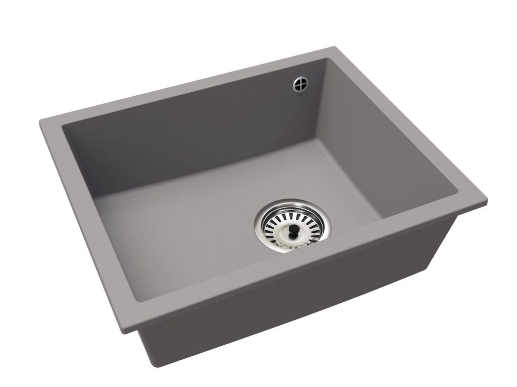 Granit-Unterbauspüle Felix – Grau – mit Chrom-Siphon