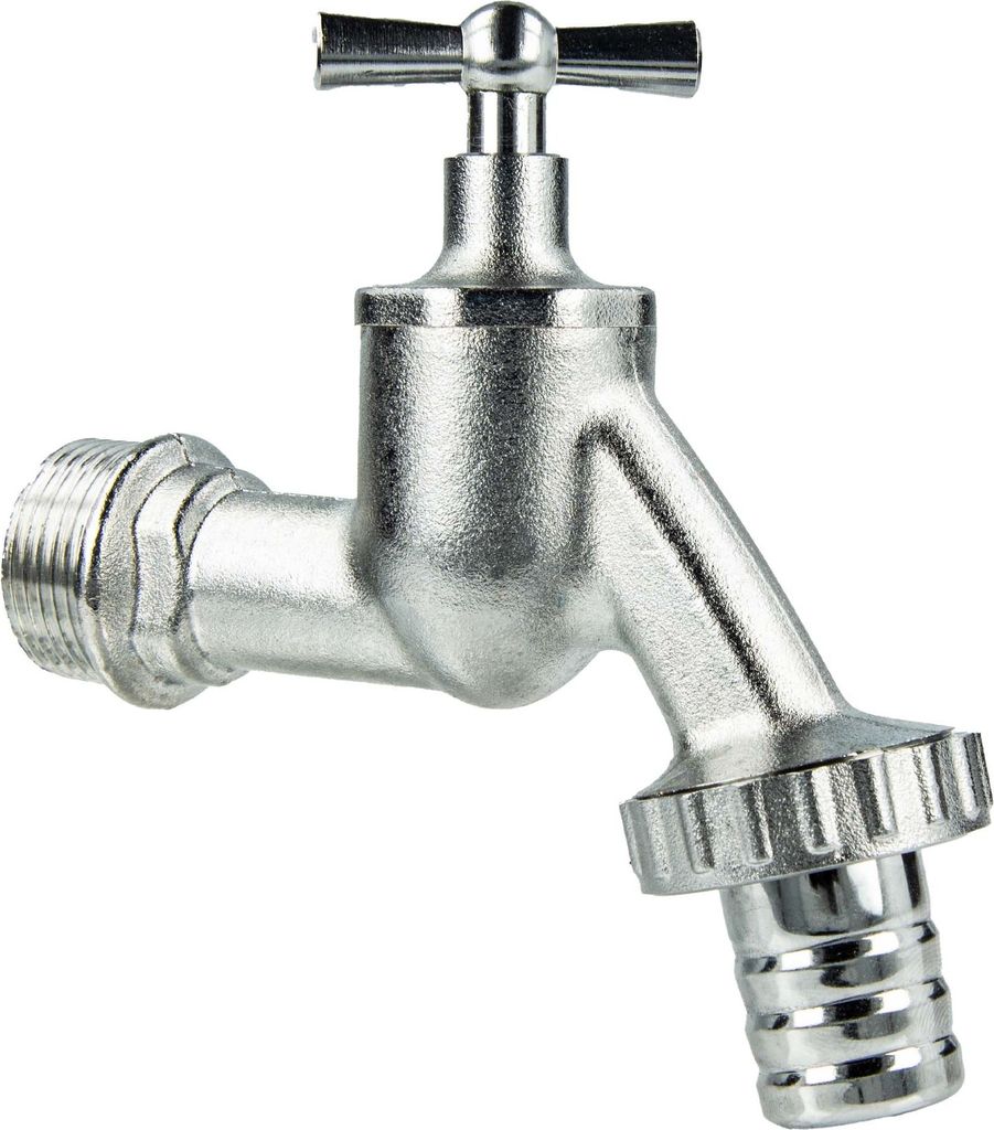 tecuro Auslaufventil 3/4 Zoll, Knebeloberteil, Schlauchtülle, Dichtband - Messing mattverchromt