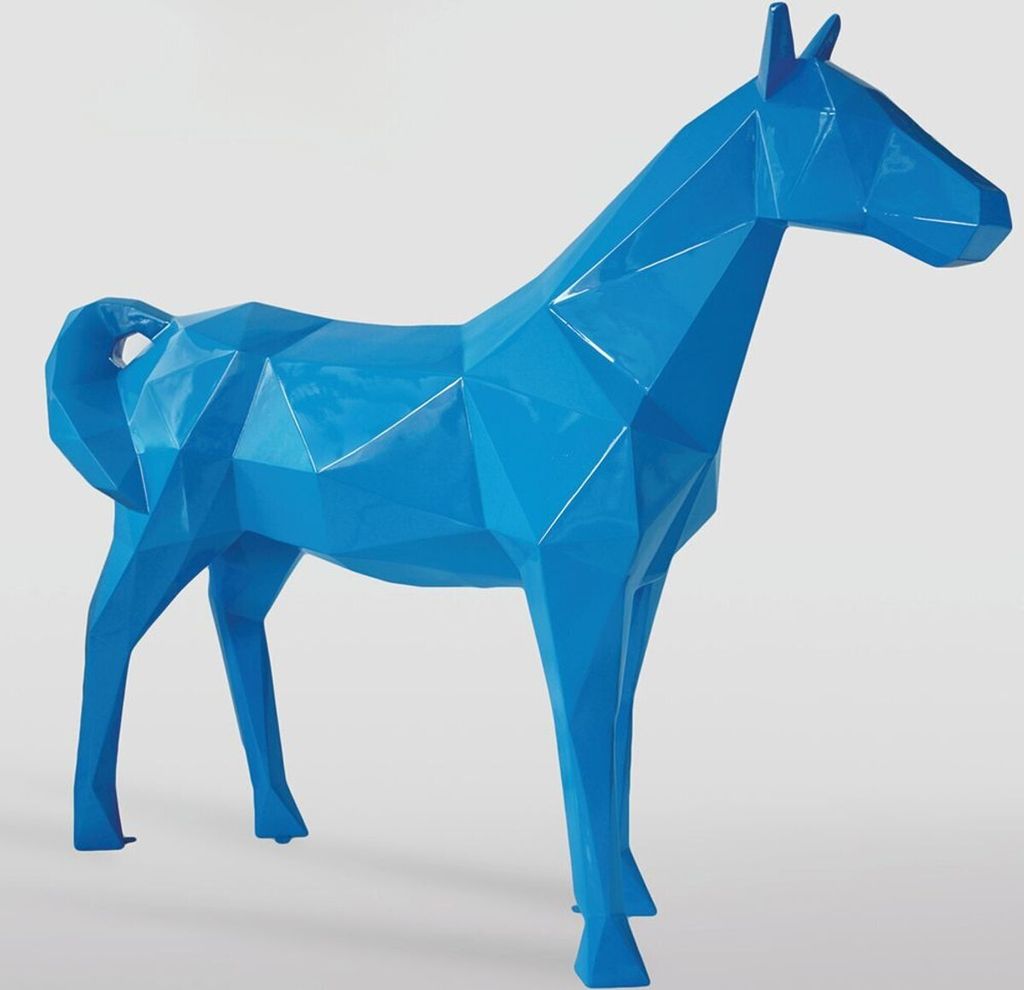 Casa Padrino XXL Deko Skulptur Pferd Blau 220 x H. 190 cm - Lebensgroße Garten Figur