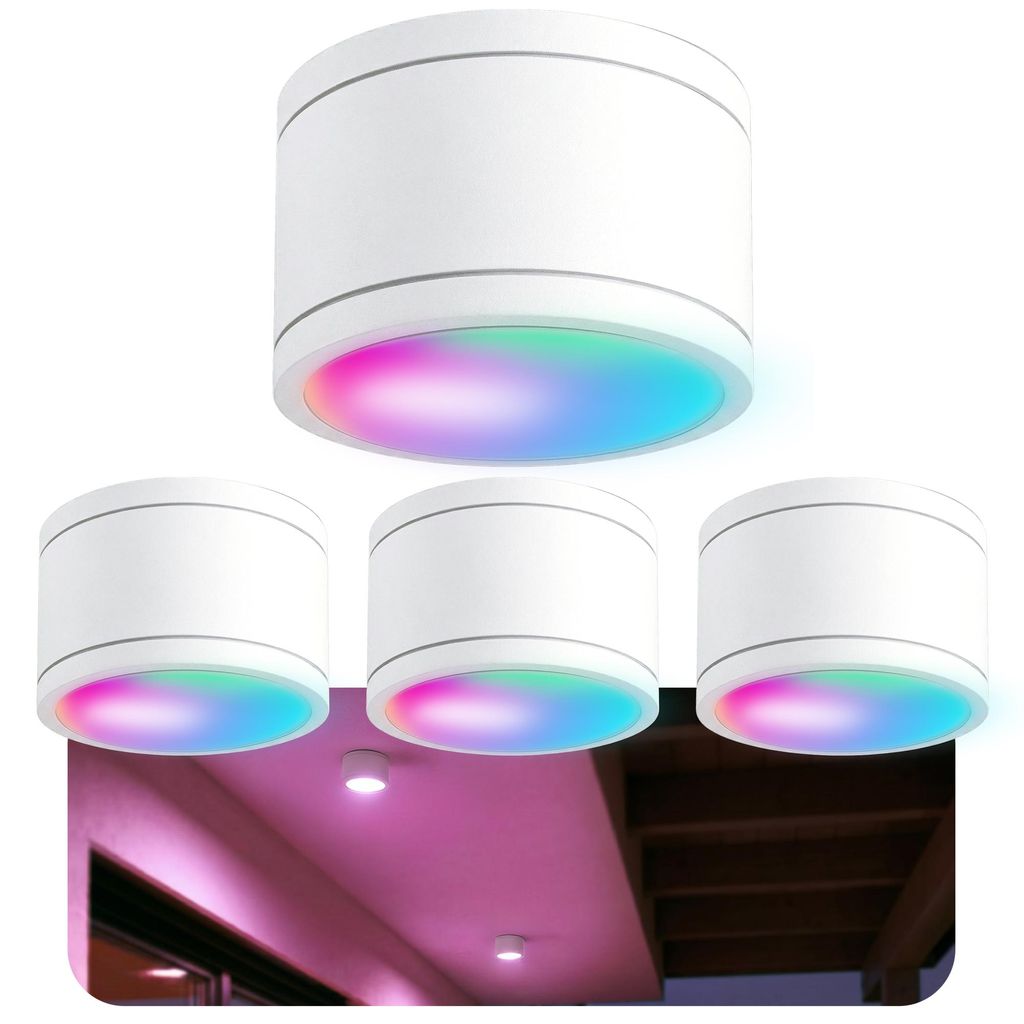 SSC-LUXon 4x CELI-WX Badezimmer Lampen Smarthome Deckenspots - inkl LED GX53 SMART WLAN RGB Weißtöne - Downlight weiß kompatibel mit Alexa, Siri...