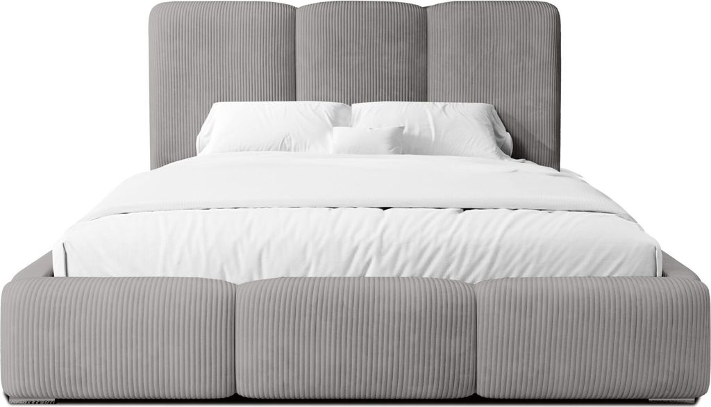 FEDVE Polsterbett Doppelbett Walmer Schlafzimmer Bett Bettkasten 180x200 cm Grau (Lincoln 86)