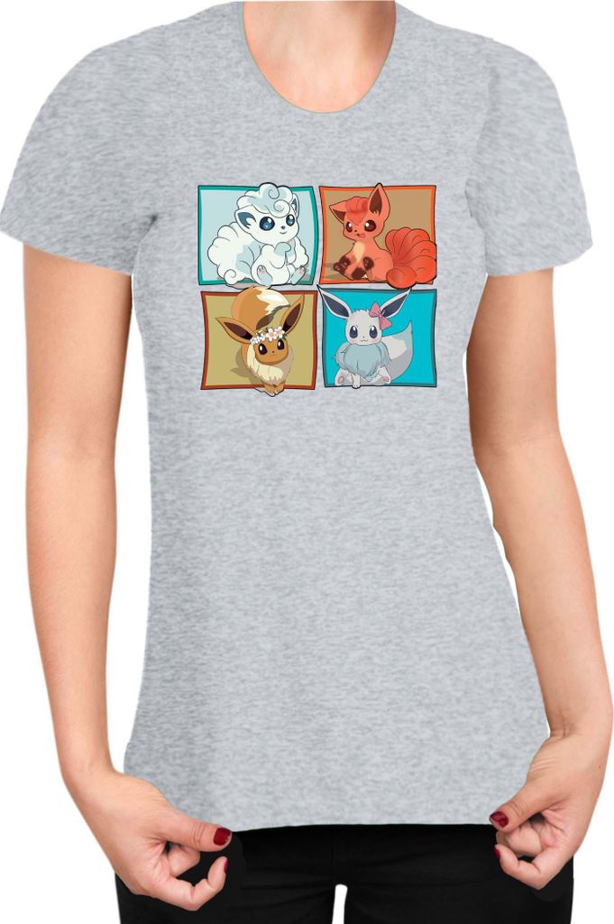 Damen T-Shirt Japan Manga Anime Comics Pokemon 018, Lady XL / Grau