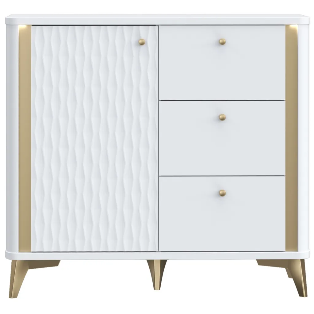 Commode de rangement blanche et dorée 3 tiroirs et porte 87cm haut - 3